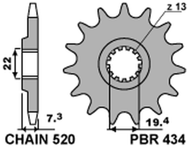 PBR řetězové kolo přední 434 14 SUZUKI DR 250 82-87, GZ 250, GN 250 (JTF434.14) (řetěz 520) (434.14JT) (MADE IN ITALY)